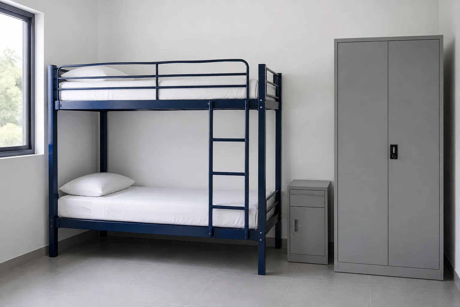 Furnished staff accommodation room with bunk bed and wardrobe in Dubai