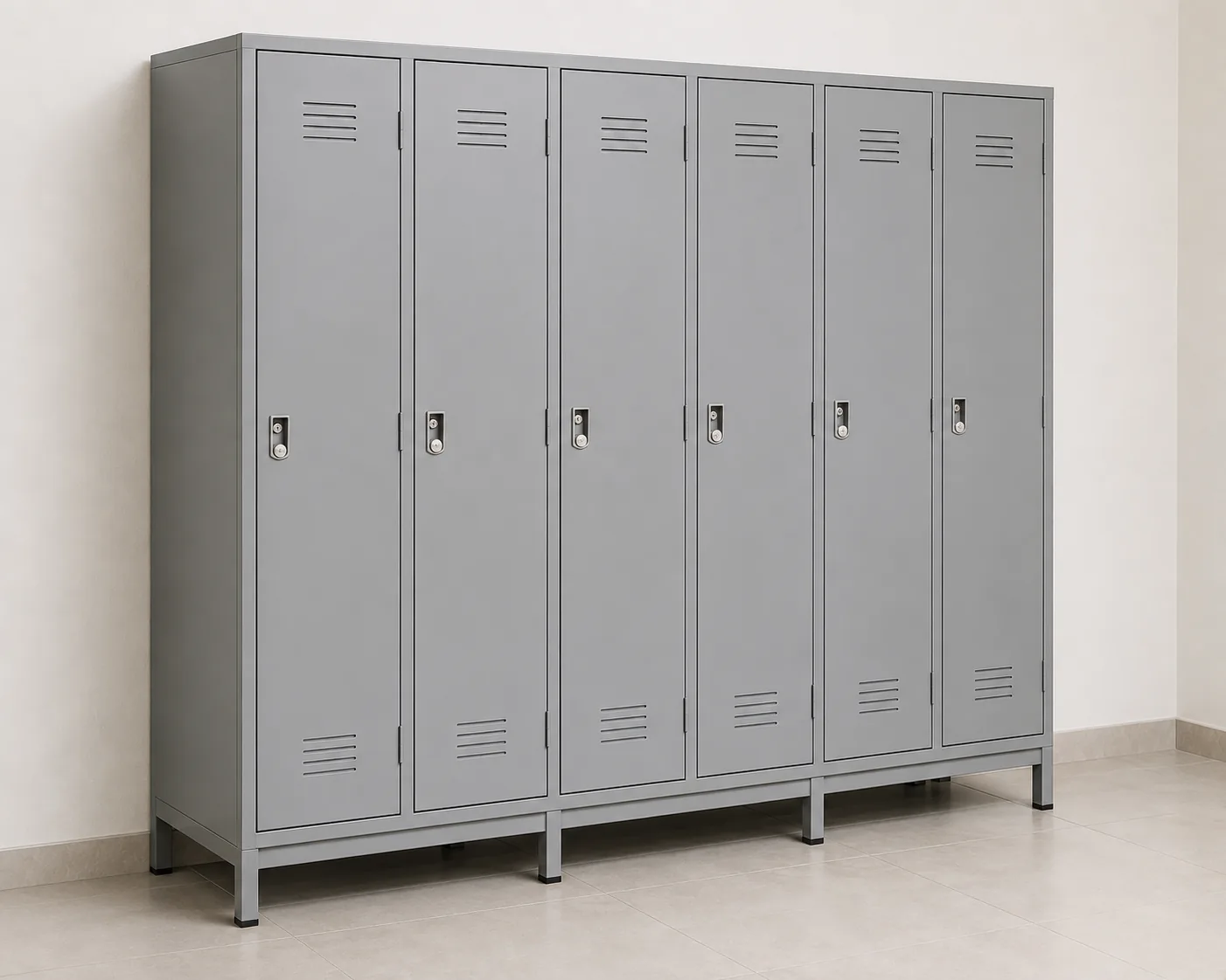 Row of ventilated steel storage lockers in a UAE staff changing room
